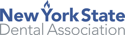 The image displays a logo with text that reads  NEW YORK STATE DENTAL ASSOCIATION  against a grey background, indicating an affiliation with a professional dental organization in New York State.